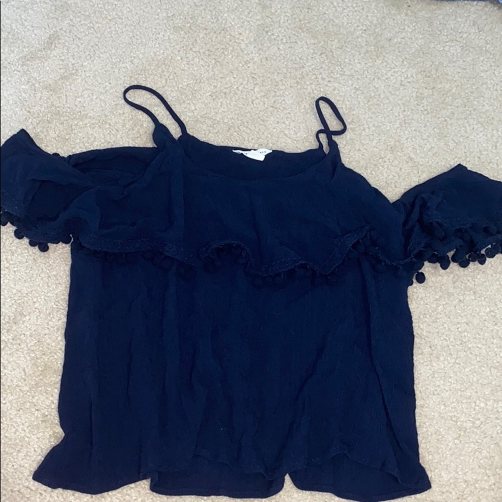 navy blue cold shoulder top